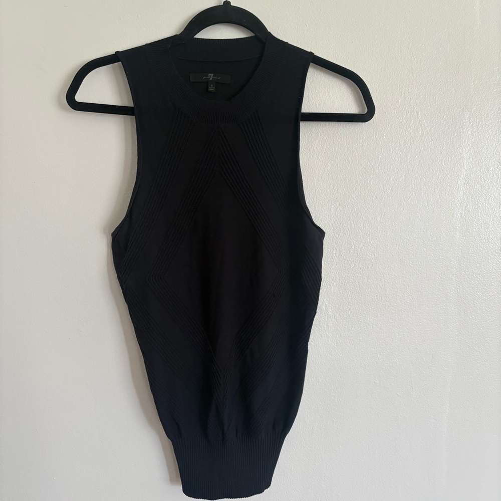 7 For All Mankind Black Italian Yarn Knit Sleeveless Mock-neck Tank Top Small